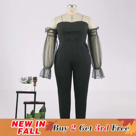 AOMEI Off Shoulder Backless Mesh Patchwork Jumpsuit Woman S / Black Jumpsuit