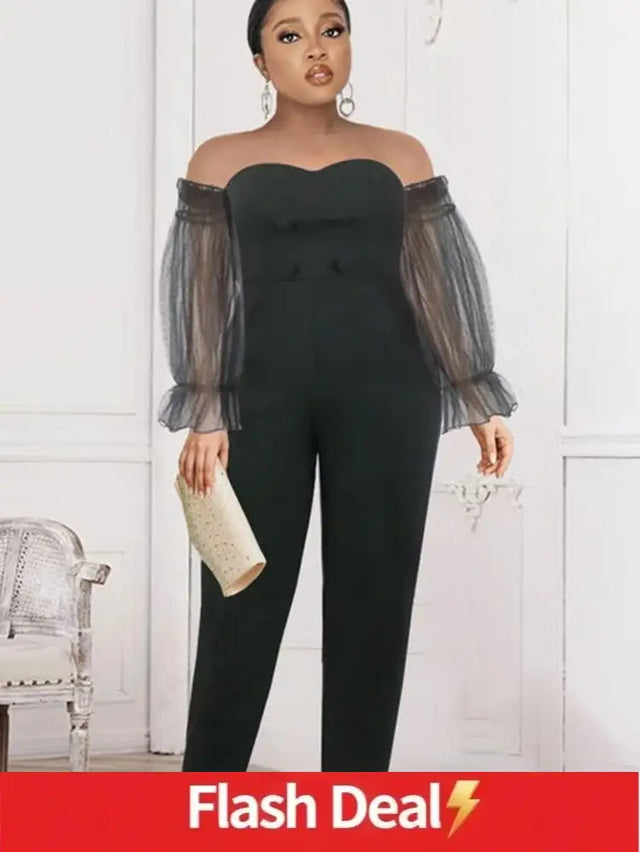 AOMEI Off Shoulder Backless Mesh Patchwork Jumpsuit Woman S / Black Jumpsuit