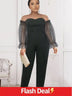 AOMEI Off Shoulder Backless Mesh Patchwork Jumpsuit Woman S / Black Jumpsuit