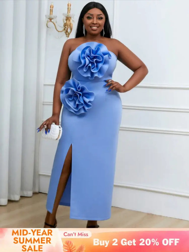 blue strapless sleeveless dresses for women