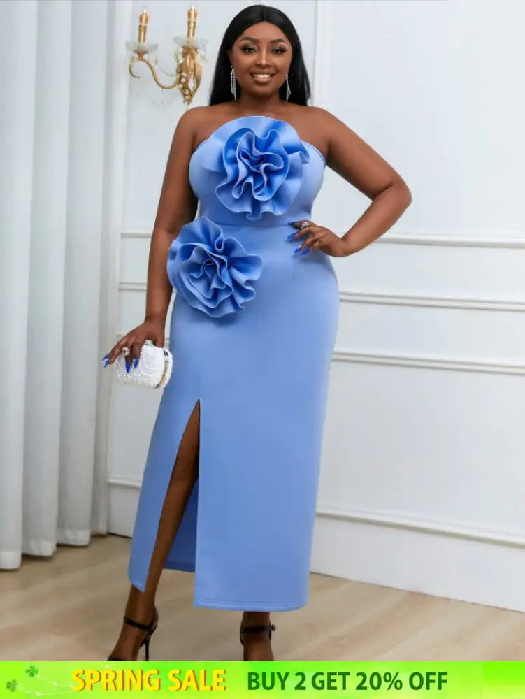 blue strapless sleeveless dresses for women