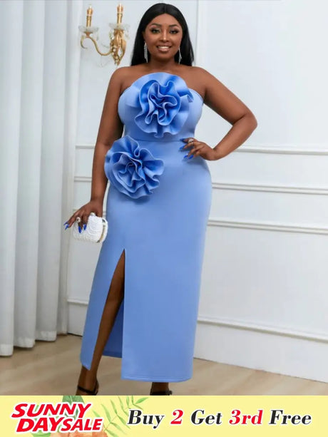 blue strapless sleeveless dresses for women
