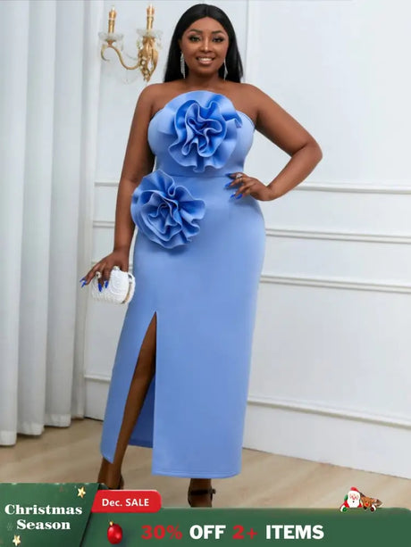 blue strapless sleeveless dresses for women