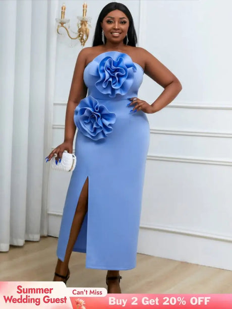 blue strapless sleeveless dresses for women