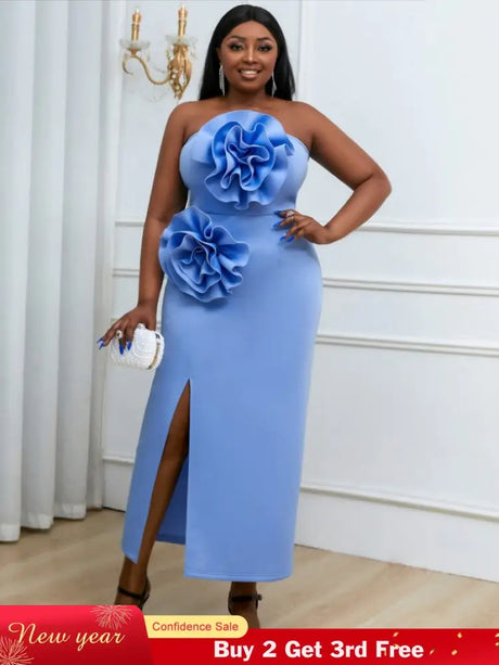 blue strapless sleeveless dresses for women