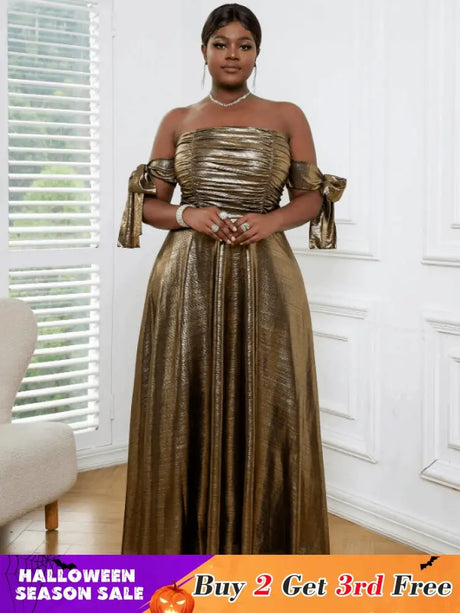 AOMEI Off Shoulder Gold Maxi Dress