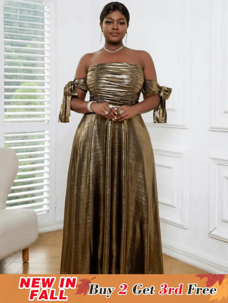 AOMEI Off Shoulder Gold Maxi Dress