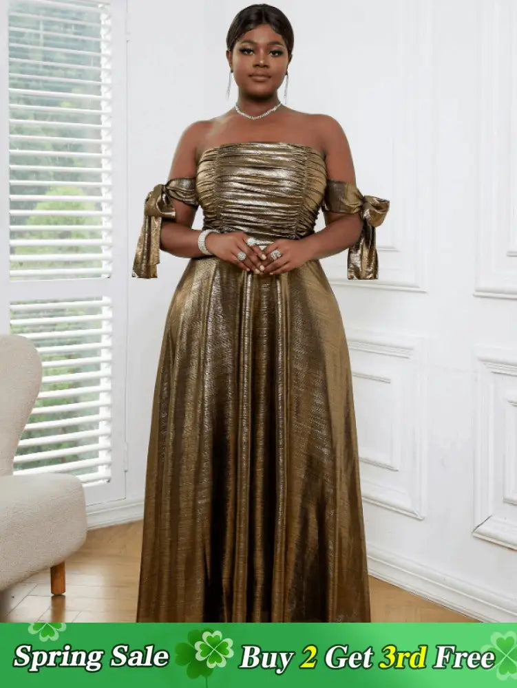 AOMEI Off Shoulder Gold Maxi Dress