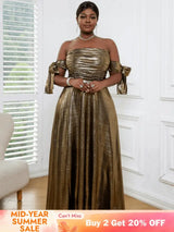 AOMEI Off Shoulder Gold Maxi Dress