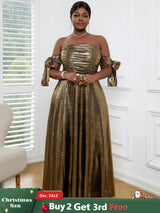 AOMEI Off Shoulder Gold Maxi Dress
