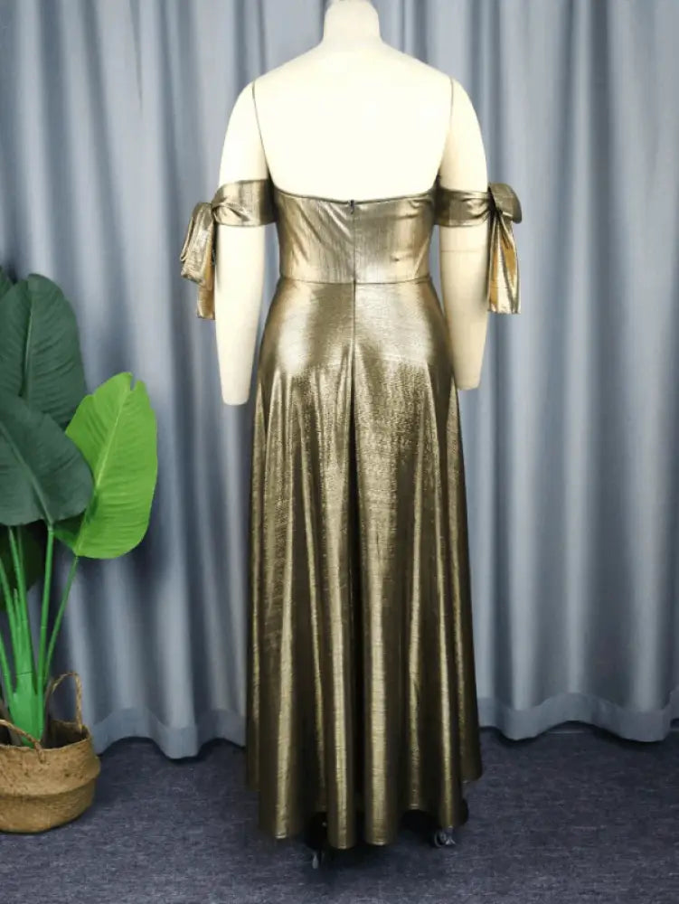 AOMEI Off Shoulder Gold Maxi Dress