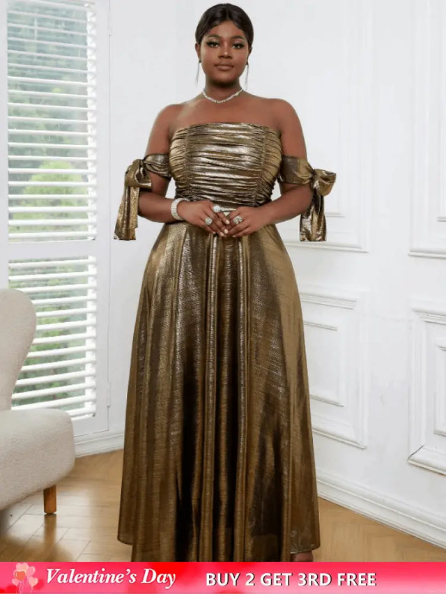 AOMEI Off Shoulder Gold Maxi Dress