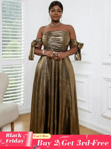 AOMEI Off Shoulder Gold Maxi Dress
