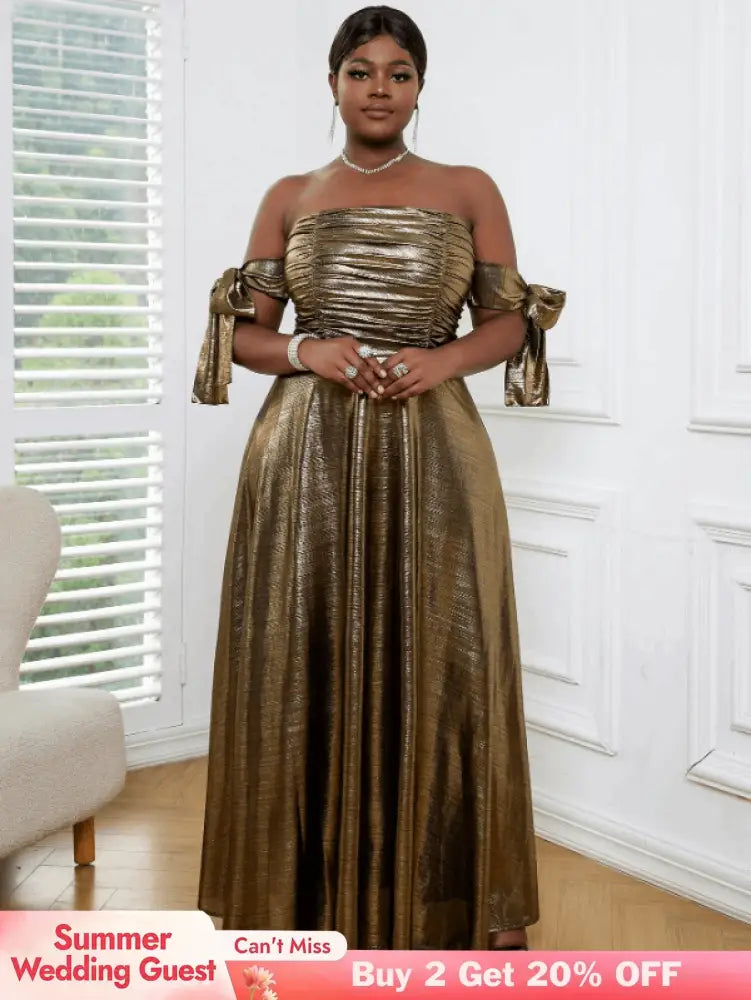 AOMEI Off Shoulder Gold Maxi Dress