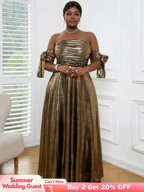 AOMEI Off Shoulder Gold Maxi Dress
