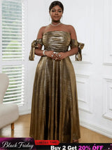 AOMEI Off Shoulder Gold Maxi Dress