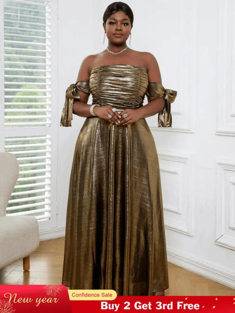 AOMEI Off Shoulder Gold Maxi Dress