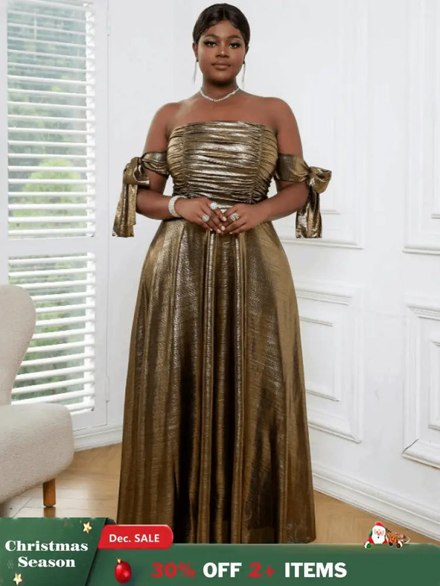 AOMEI Off Shoulder Gold Maxi Dress