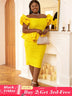 AOMEI Off Shoulder Ruffles Patchwork Dresses Fashion Bodycon Lace Midi Yellow Yellow / S