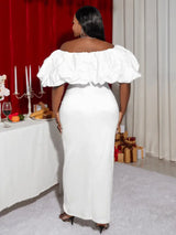 AOMEI Off Shoulder Ruffles White Christmas Party Dress