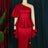 AOMEI One Shoulder Puff Sleeve Ruffles Birthday Midi Dresses Red / S