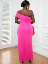 AOMEI One Shoulder Rose 3D Floral Evening Gown Maxi