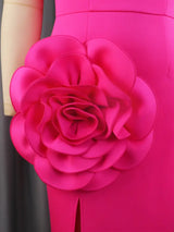 AOMEI One Shoulder Rose 3D Floral Evening Gown Maxi