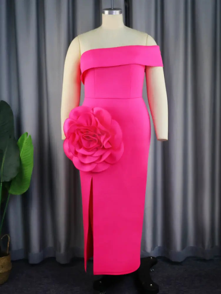 AOMEI One Shoulder Rose 3D Floral Evening Gown Maxi