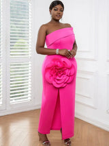 AOMEI One Shoulder Rose 3D Floral Evening Gown Maxi