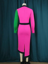 Aomei  Patchwork Long Dress For Office Ladies