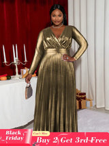 pleated v neck dress