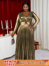 pleated v neck dress