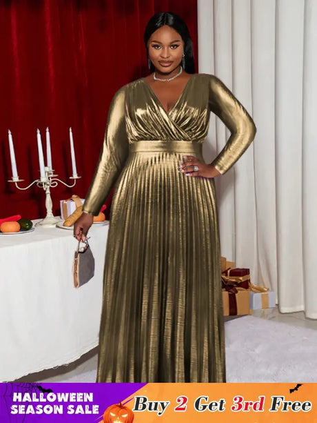 pleated v neck dress
