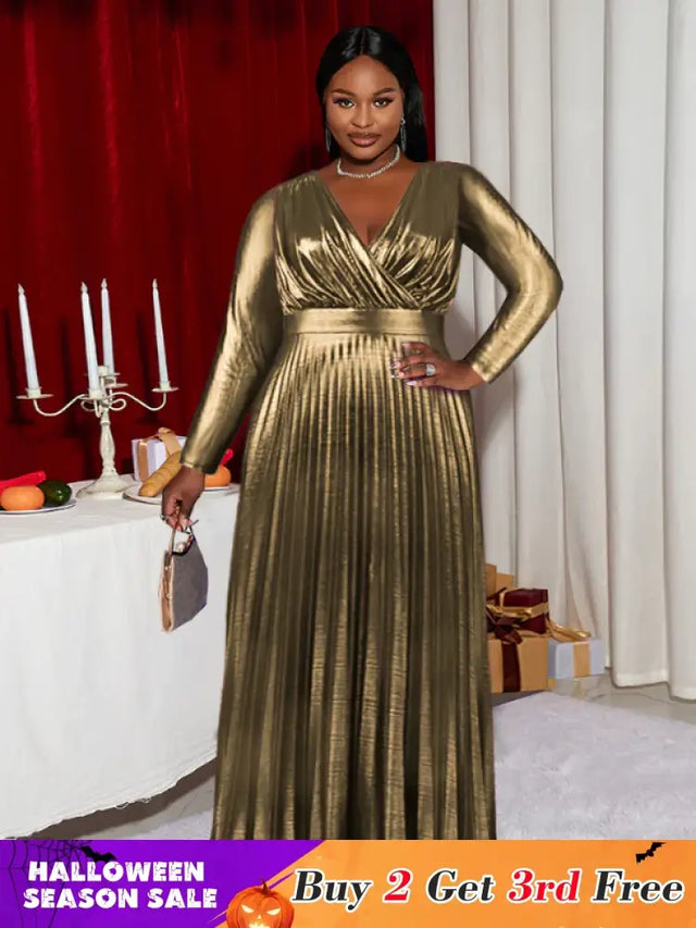 pleated v neck dress