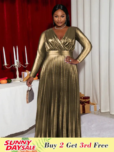 pleated v neck dress