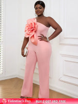 AOMEI Plus Size 3D Flower Jumpsuit One Shoulder