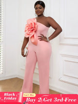 AOMEI Plus Size 3D Flower Jumpsuit One Shoulder