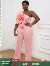 AOMEI Plus Size 3D Flower Jumpsuit One Shoulder