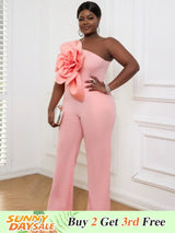 AOMEI Plus Size 3D Flower Jumpsuit One Shoulder