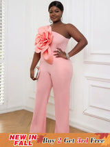 AOMEI Plus Size 3D Flower Jumpsuit One Shoulder