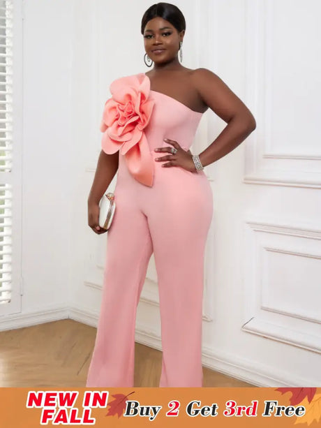 AOMEI Plus Size 3D Flower Jumpsuit One Shoulder