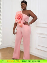 AOMEI Plus Size 3D Flower Jumpsuit One Shoulder