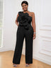 AOMEI Plus Size 3D Flower Jumpsuit One Shoulder Black / S