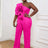 AOMEI Plus Size 3D Flower Jumpsuit One Shoulder Rose / S