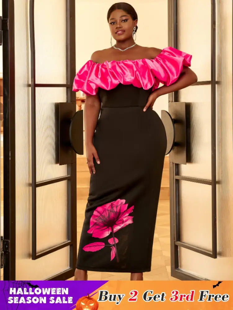 AOMEI Plus Size Floral Maxi Bithday Party Dress for Women