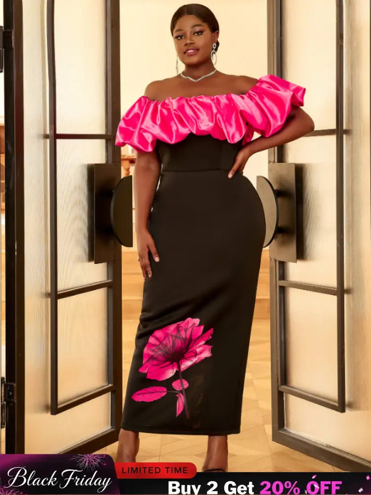 AOMEI Plus Size Floral Maxi Bithday Party Dress for Women