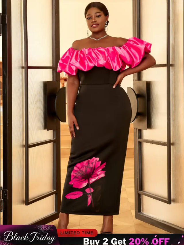 AOMEI Plus Size Floral Maxi Bithday Party Dress for Women