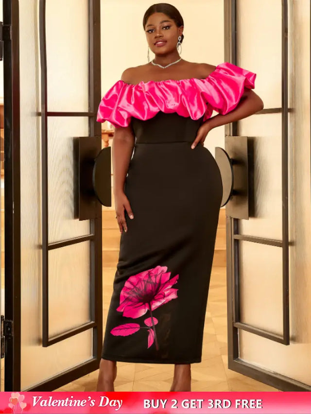 AOMEI Plus Size Floral Maxi Bithday Party Dress for Women