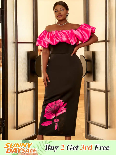 AOMEI Plus Size Floral Maxi Bithday Party Dress for Women