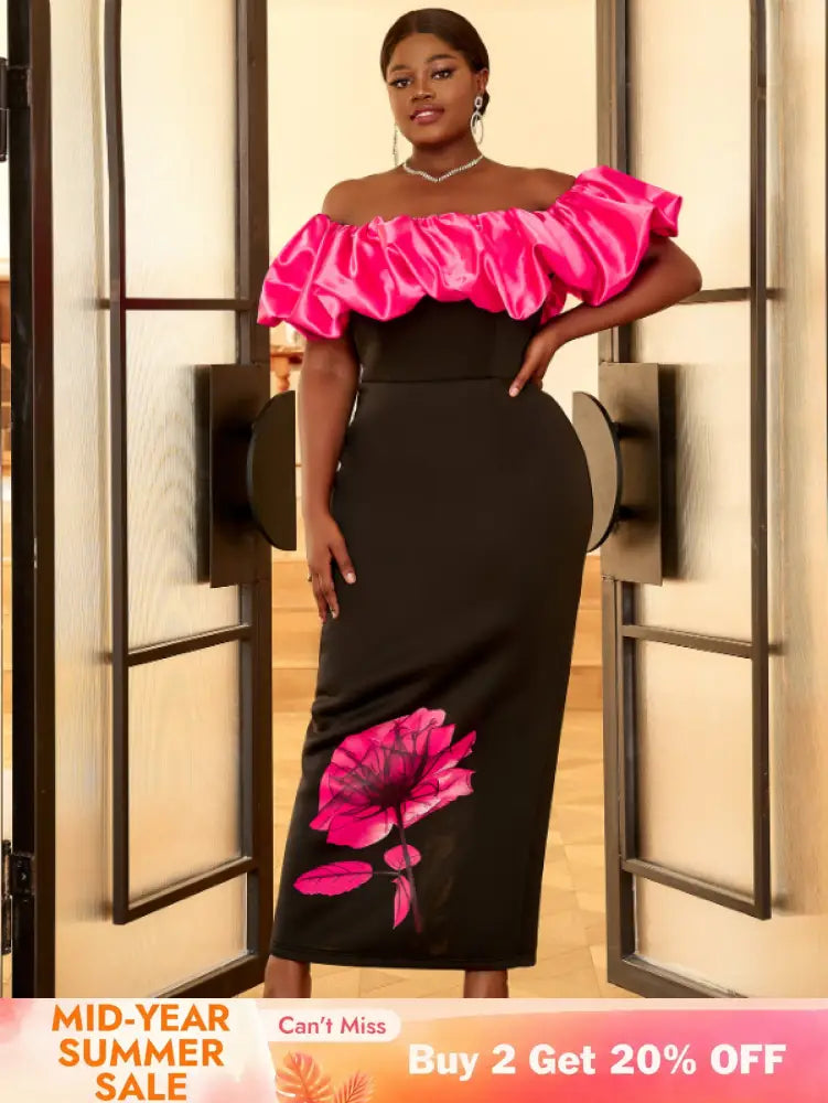 AOMEI Plus Size Floral Maxi Bithday Party Dress for Women